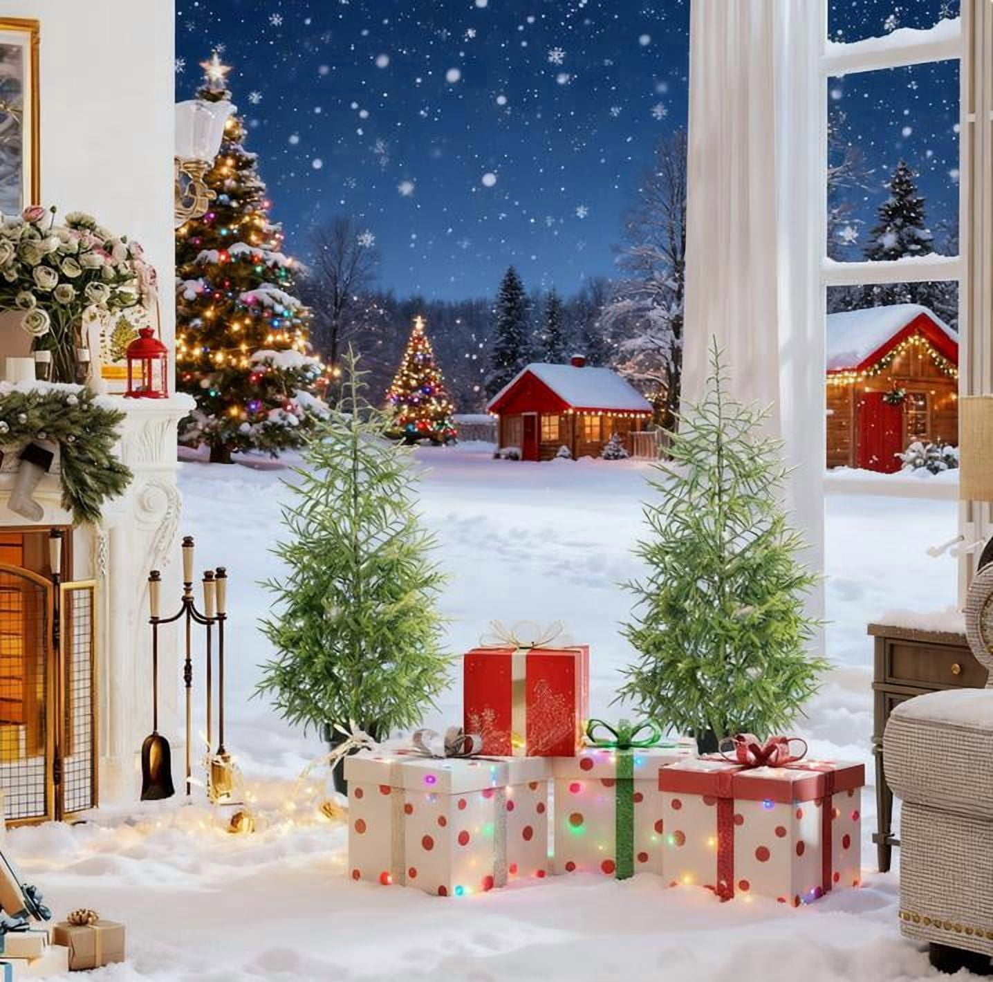 Set of 2 4ft Norfolk Pine Christmas Trees 133 Tips Each Flame Retardant Pot Base Indoor Covered Outdoor Decor