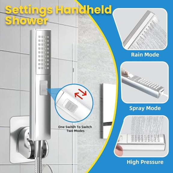 Rainfall Shower with Handheld Combo, 10 Inch Black Square High Pressure Spray with Extension Arm