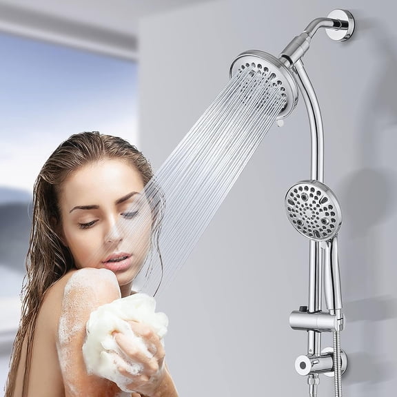 Rainfall Shower with Handheld Spray, 26 Adjustable Slider Bar, High Pressure Dual Combo, 3-Way Diverter, 5Ft Hose -