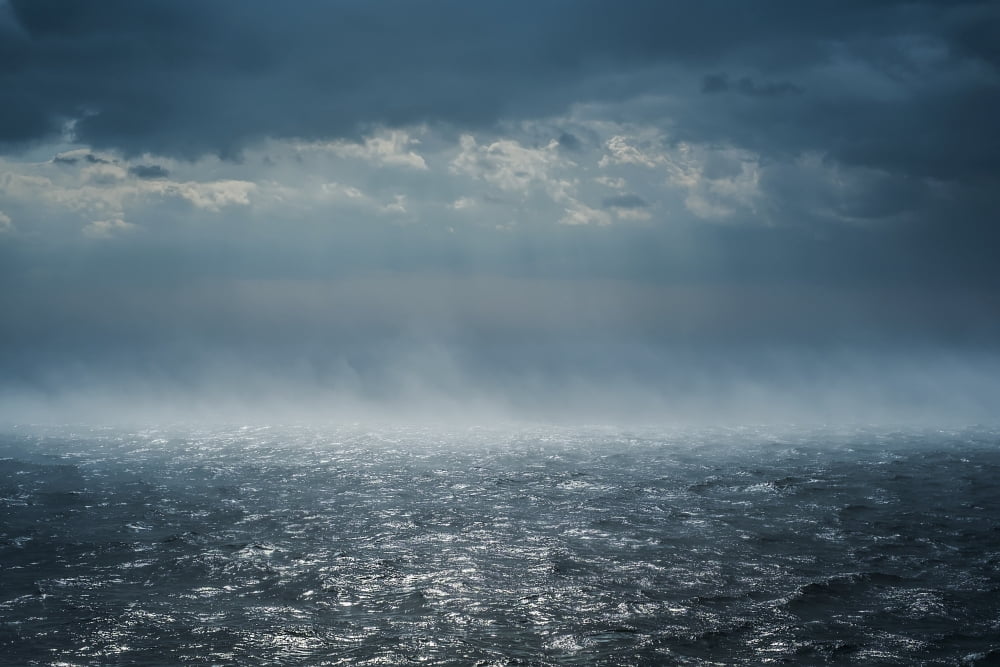 Rainfall and clouds on the St Lawrence river Tadoussac Quebec Canada Canvas Art - Jacques Laurent Design Pics (19 x 12)