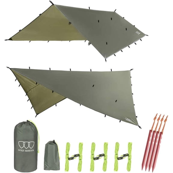 Rainfly Tarp Hammock, Premium 1.7ft/12ft/10ft/8ft Rain Fly Cover, Waterproof Ultralight Camping Shelter Canopy, Survival Equipment Gear Camping Tent Accessories (OD Green 10ft x 10ft)