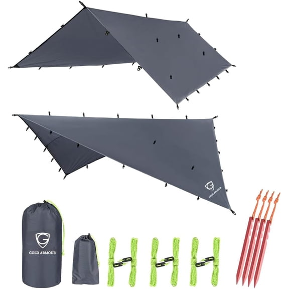 Rainfly Tarp Hammock, Premium 20ft x 14.3ft Rain Fly Cover, Waterproof Ultralight Camping Shelter Canopy, Must Have Camping Accessories Camping Essential (Gray)