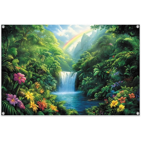 Rainforest 2026 Backdrop Jungle Waterfall Rainbow Vacation Religious Bible Background Church Events Baptism Party Decoration Banner Photo Booth Props