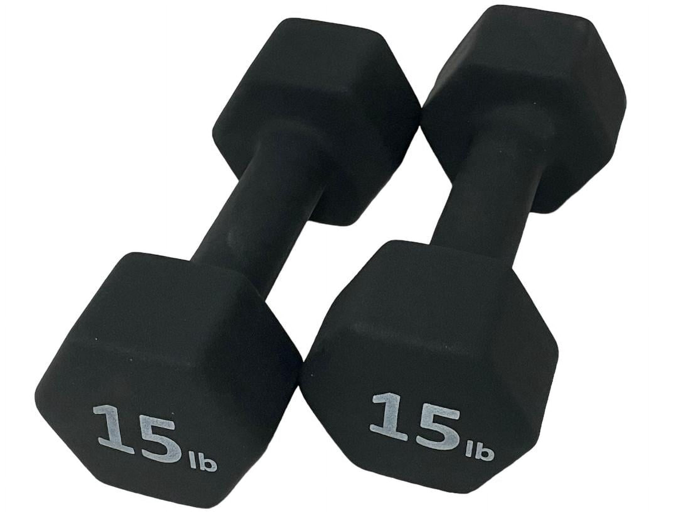 Rainforest Basics Neoprene 15LB Hex Dumbbell Hand Weights Set of 2, Black