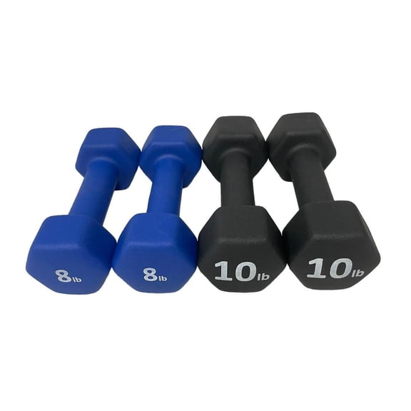 Rainforest Basics Neoprene Hex Dumbbell, 8 lb/10 lb, 2 Pairs