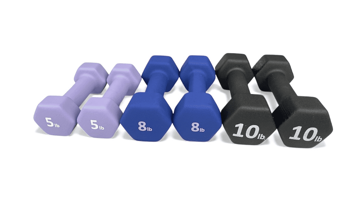 Rainforest Basics Neoprene Hex Dumbbells, Blue, 5 lb/8 lb/10 lb 3 Pairs