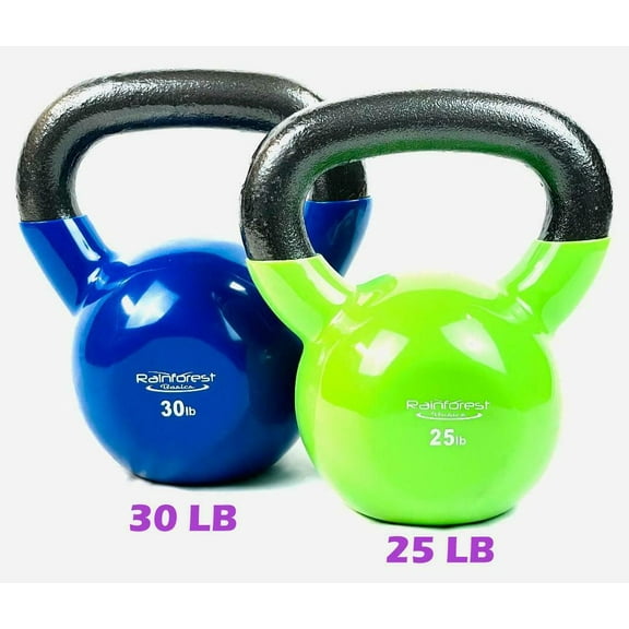 Rainforest Basics Vinyl Coated Cast Iron Kettlebell Weight -Set of 25 LB + 30 LB