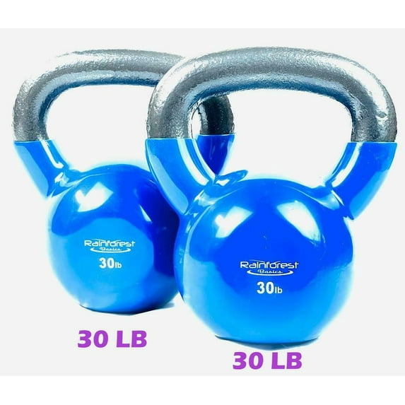 Rainforest Basics Vinyl Coated Cast Iron Kettlebell Weight -Set of 30 LB + 30 LB