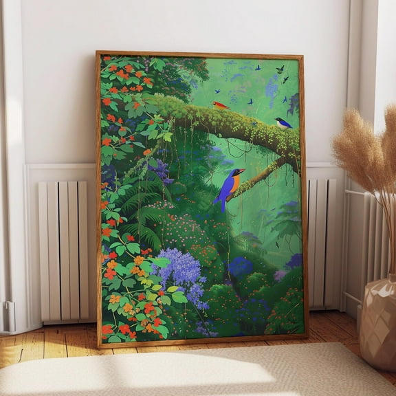 Rainforest Bird Print - Greenery Jungle Birds Wall Art - Wildlife Nature-Inspired Wall Art, Modern Wall Decor, 8x12 UNFRAMED