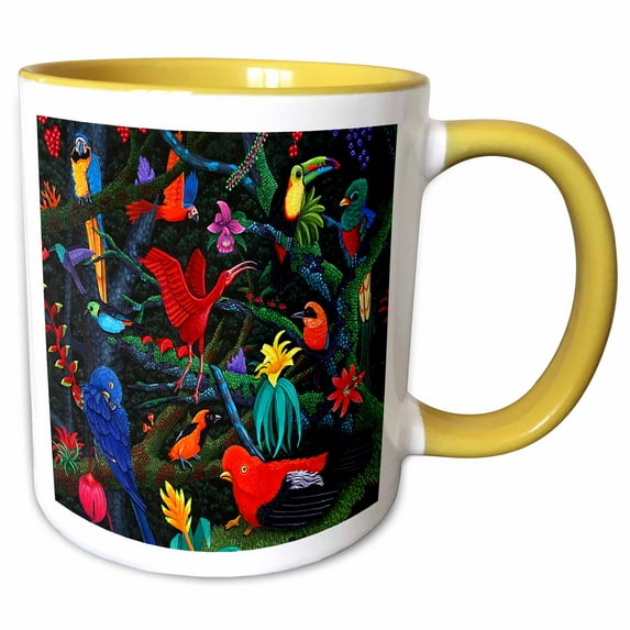 3drose, Rainforest Birds, 11oz Two-tone Yellow Mug