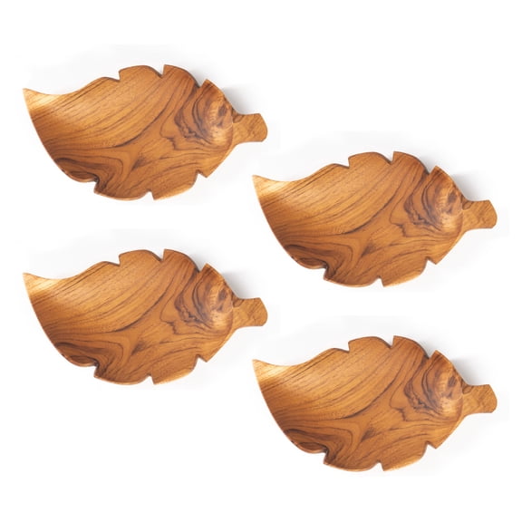 Rainforest Bowls Leaf Teak Wood Plate 4-Pack