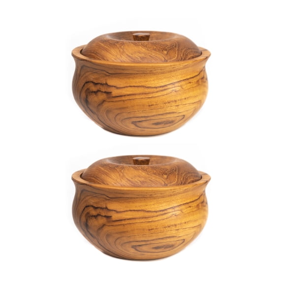 Rainforest Bowls Ripple Teak Wood Bowl with Lid 2-Pack
