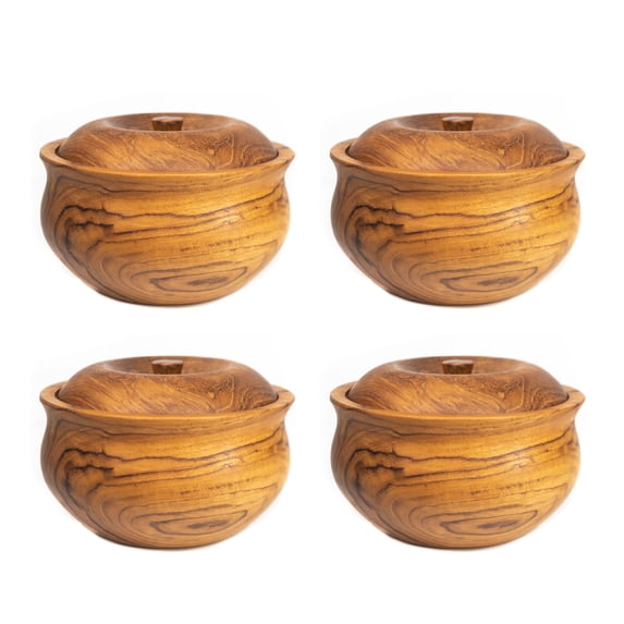 Rainforest Bowls Ripple Teak Wood Bowl with Lid 4-Pack
