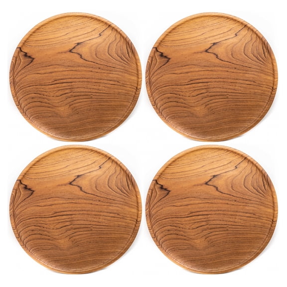 Rainforest Bowls Round Teak Wood Plate - Jumbo 4-Pack