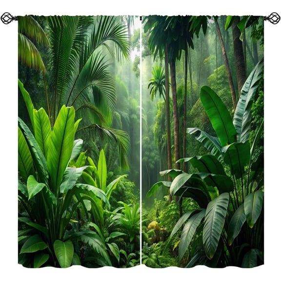 Rainforest Curtains for Bedroom Decor, Nature Leaves Green Tropical Forest Backgound Window Treatments, Retro Rod Pocket Thermal Insulation Drapes for Living Room, 84" W X 84" L