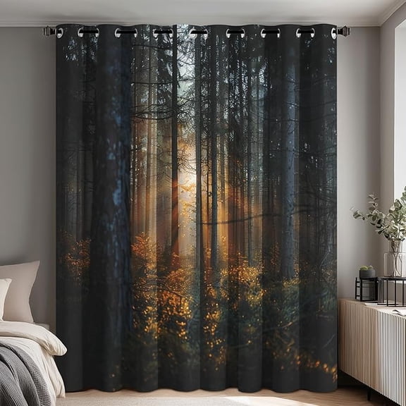 Rainforest Curtains for Living Room - Sunbeam Jungle Blackout Curtains, Tropical Forest Bedroom Decor, Thermal Insulated Grommet Drapes 53"W x 96"L (Pack of 2)