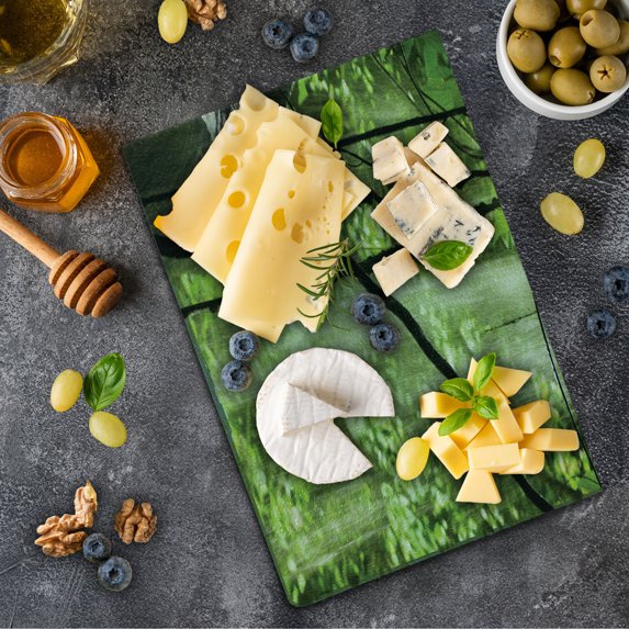 Rainforest Cutting Board, Jungle View with Waterfall Rocks and Trees Natural Beauty in Wild Atmosphere, Decorative Tempered Glass Cutting and Serving Board, Small Size, Green Brown, by Ambesonne