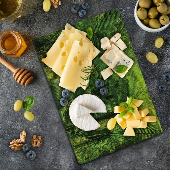 Rainforest Cutting Board, Rainforest Walkway Board Ferns Wet Rural Spring Traveling Destination Nature, Decorative Tempered Glass Cutting and Serving Board, Small Size, Green, by Ambesonne