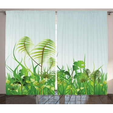 Ambesonne Nature Curtains 2 Panel Set, Plant Summer Garden, 108" x 90", Green Blue