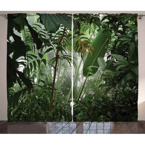 Ambesonne Green Curtains 2 Panel Set, Tropical Rainforest Wild, 108" x 90", Green