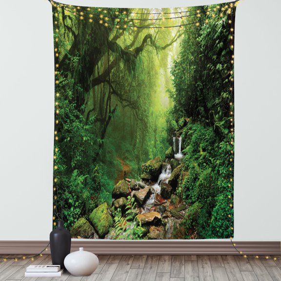 Rainforest Decorations Wall Hanging Tapestry, Forest in Nepal Footpath Wildlife Spring Plant and Stones Moisture Water Print, Bedroom Living Room Dorm Accessories, 60 X 80 Inches, by Ambesonne