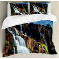 thumbnail image 1 of Rainforest Duvet Cover Set, Pongour Waterfall Exotic Natural Beauty Landscape Mountain Rocks Print, Decorative 3 Piece Bedding Set with 2 Pillow Shams, Calking Size, White Blue, by Ambesonne, 1 of 3