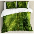 thumbnail image 1 of Rainforest Duvet Cover Set, Sun Beaming into Tropical Forest Adventure Hiking Environment Dense Greenery Print, Decorative 3 Piece Bedding Set with 2 Pillow Shams, Queen Size, Green, by Ambesonne, 1 of 3