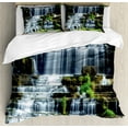 thumbnail image 1 of Rainforest Duvet Cover Set, Waterfall in the Middle of Tropical Jungle Natural Scenery Countryside Style, Decorative 3 Piece Bedding Set with 2 Pillow Shams, Queen Size, Green White, by Ambesonne, 1 of 3