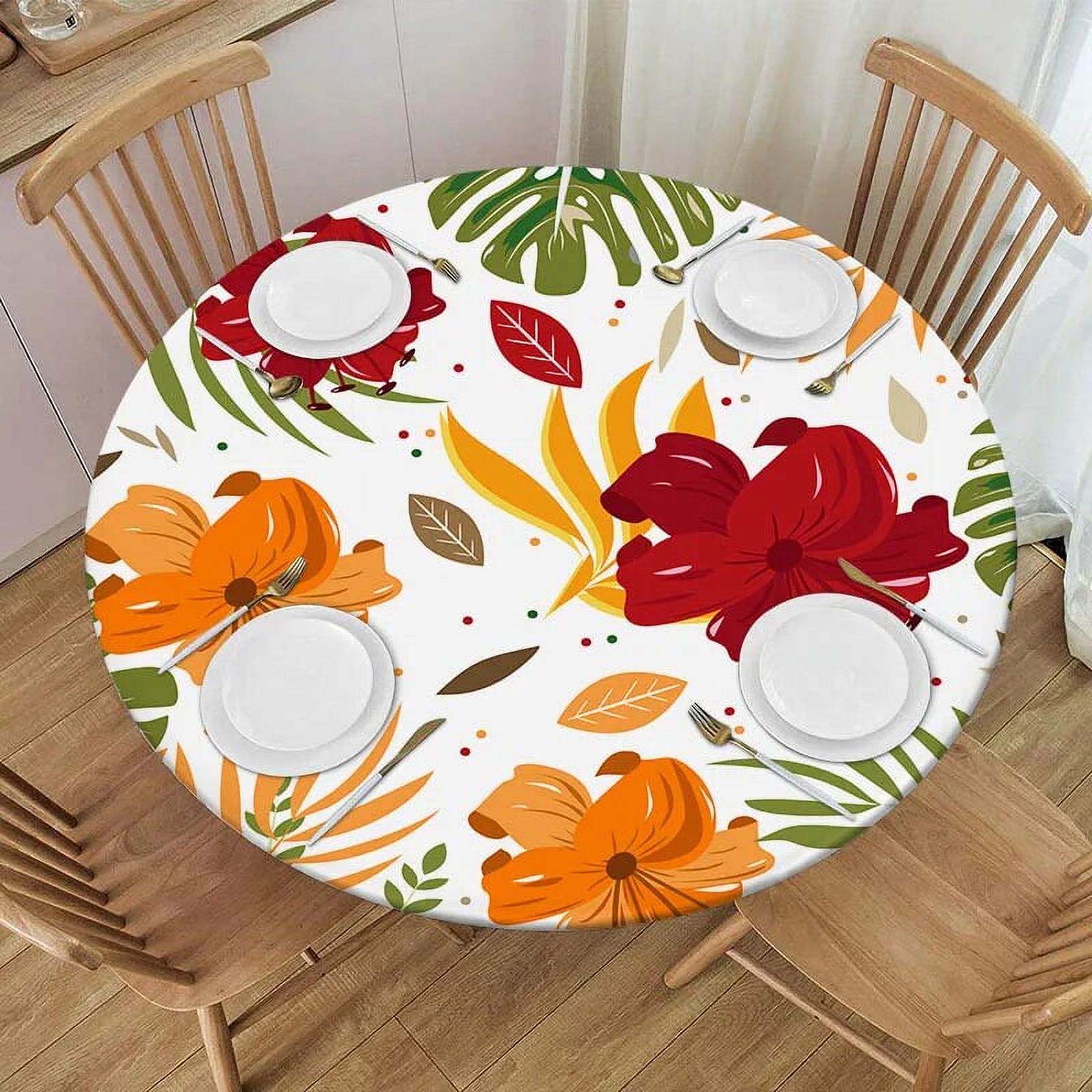 Rainforest Flower Round Tablecloth Floral Waterproof Elastic Edged