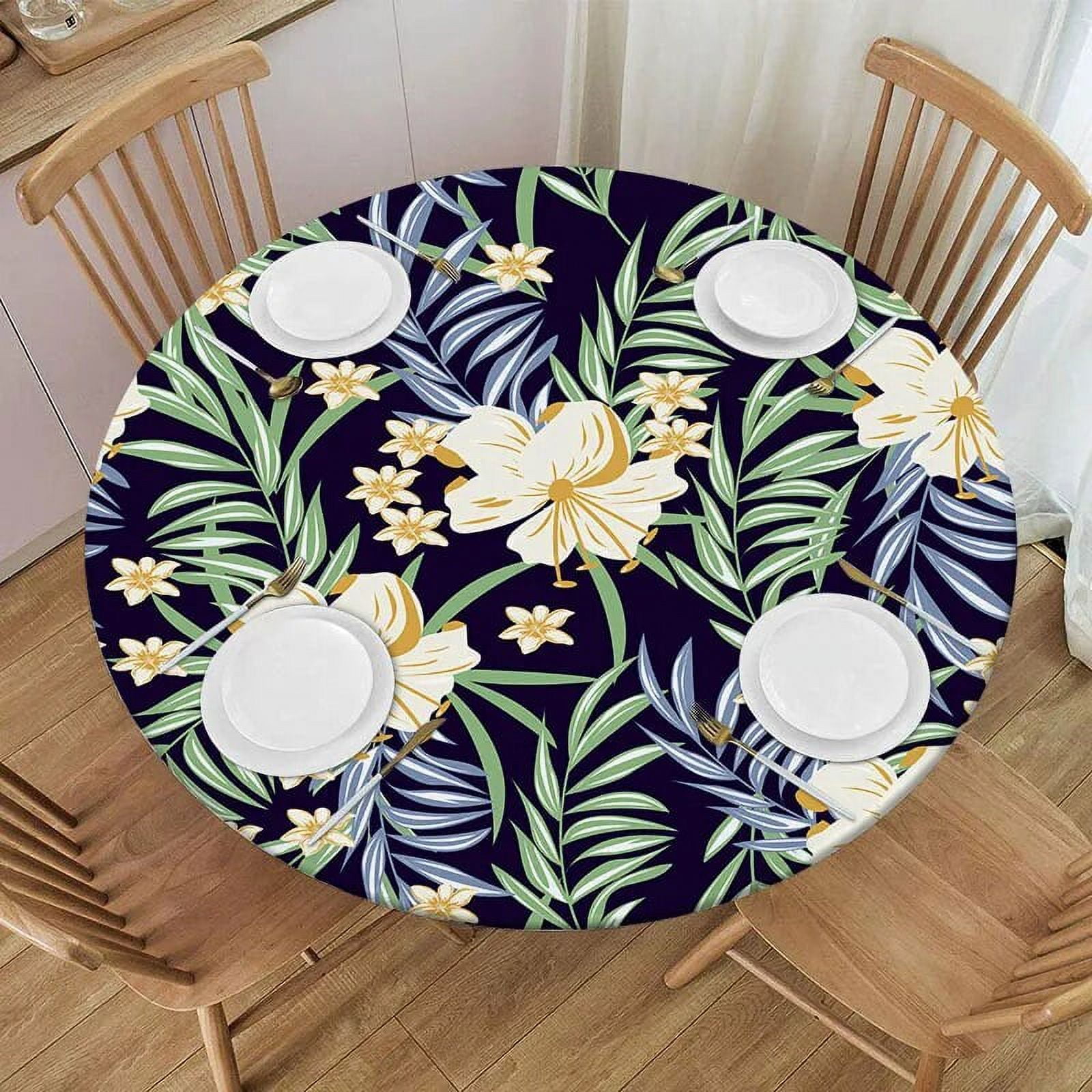 Rainforest Flower Round Tablecloth Floral Waterproof Elastic Edged