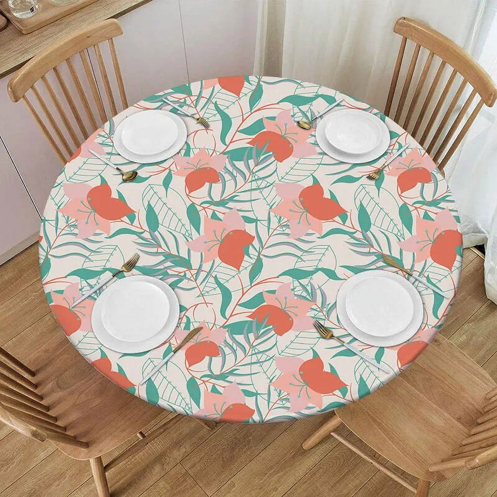Rainforest Flower Round Tablecloth Floral Waterproof Elastic Edged