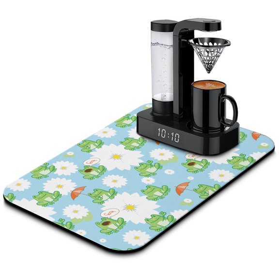 Rainforest Frog Coffee Station Mat - Slip-Resistant Counter Protector, Artistic Frog Illustration
