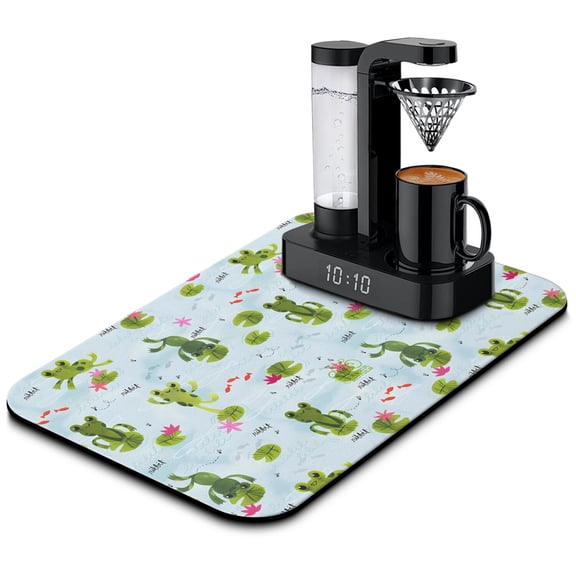 Rainforest Frog Coffee Station Mat - Slip-Resistant Counter Protector, Artistic Frog Illustration