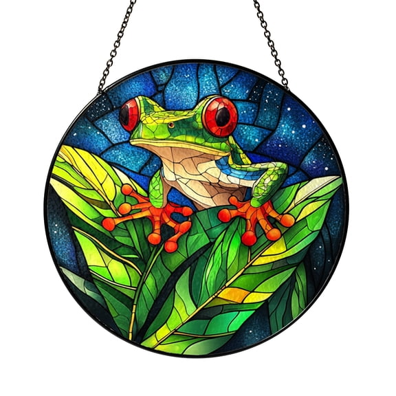 Rainforest Frog Faux Stained Glass Window Hanging