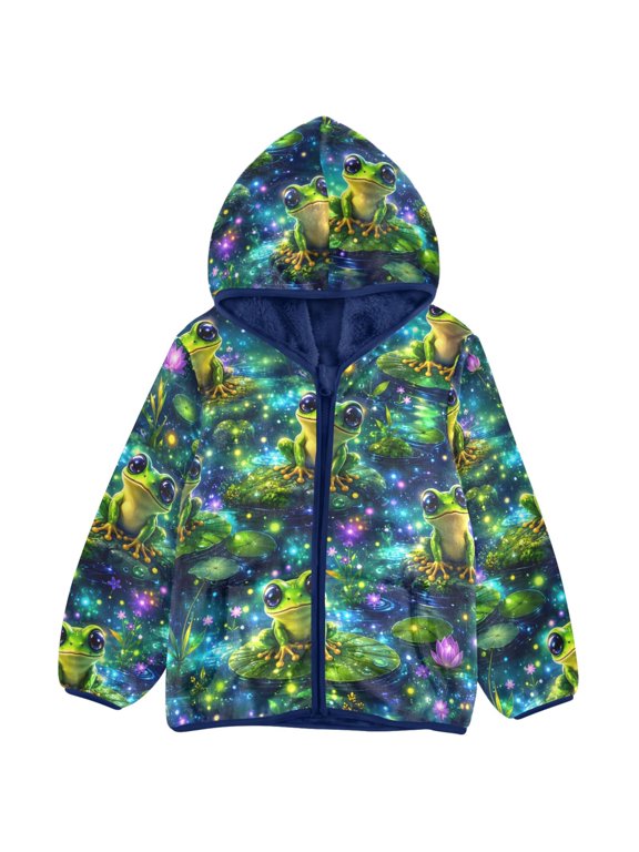 Rainforest Frogs Toddler Fleece Hooded Jacket Zip Warm Coat 3T