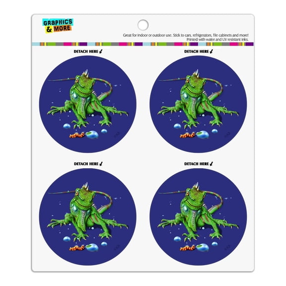 Rainforest Iguana and Caterpillar Refrigerator Fridge Locker Vinyl Circle Magnet Set