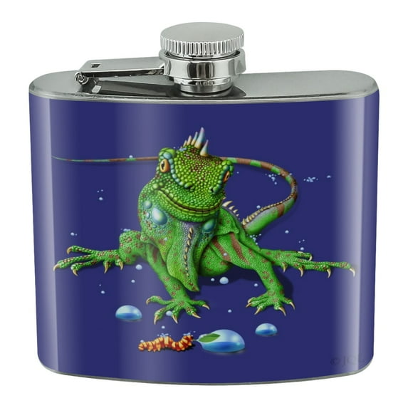 Rainforest Iguana and Caterpillar Stainless Steel 5oz Hip Drink Kidney Flask