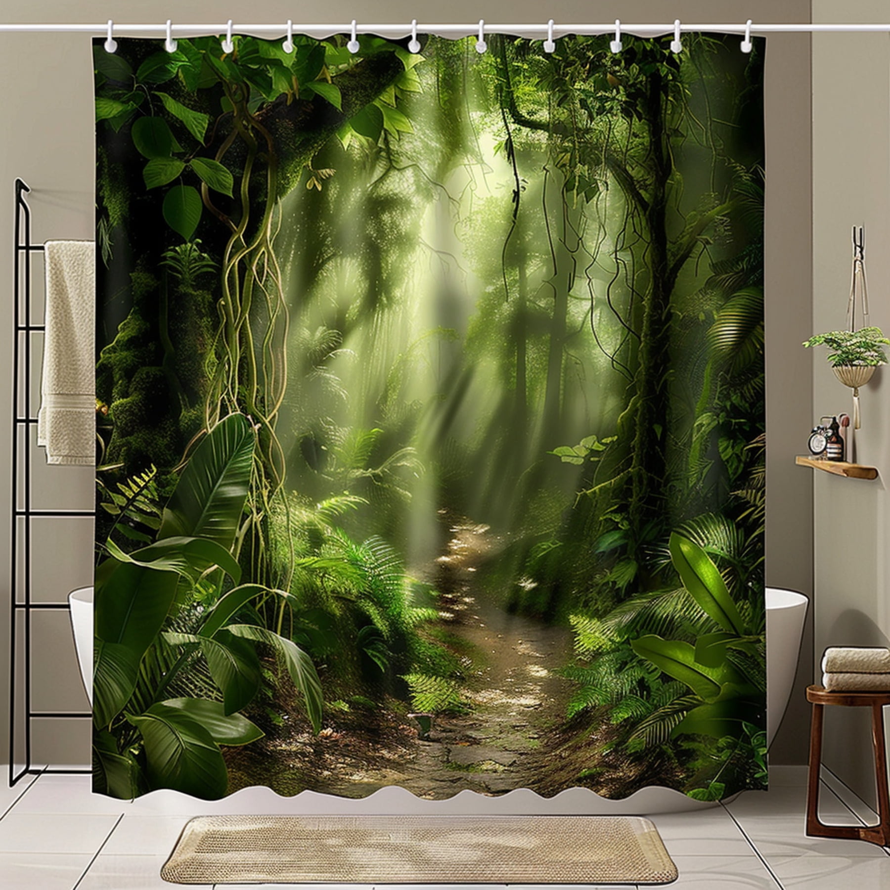 Rainforest Jungle Path Shower Curtain Greenery Bathroom Decor ...