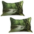 thumbnail image 1 of Rainforest Knitted Quilt Pillowcover Set of 2, Tropical Rainforest and Rocky River in Selangor State Malaysia Wildlife, Standard Queen Pillow Sham Bedroom, 30" x 20", Green Brown, by Ambesonne, 1 of 1