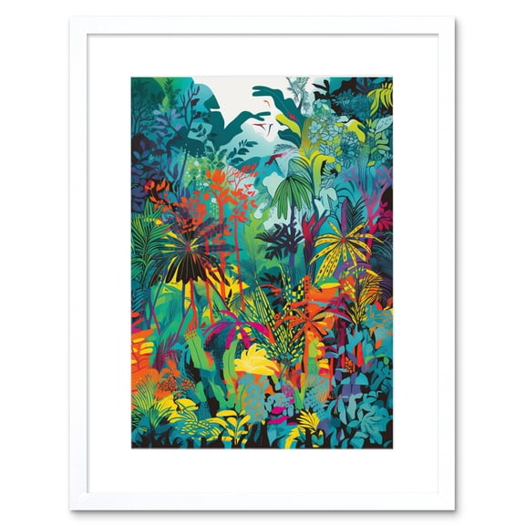 Rainforest Landscape Vibrant Multicoloured Nature Artwork Framed Wall Art Print 9X7 Inch