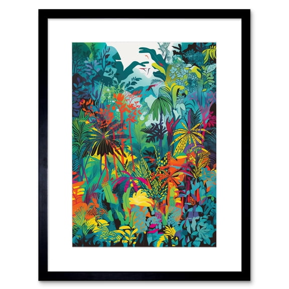 Rainforest Landscape Vibrant Multicoloured Nature Artwork Framed Wall Art Print 9X7 Inch