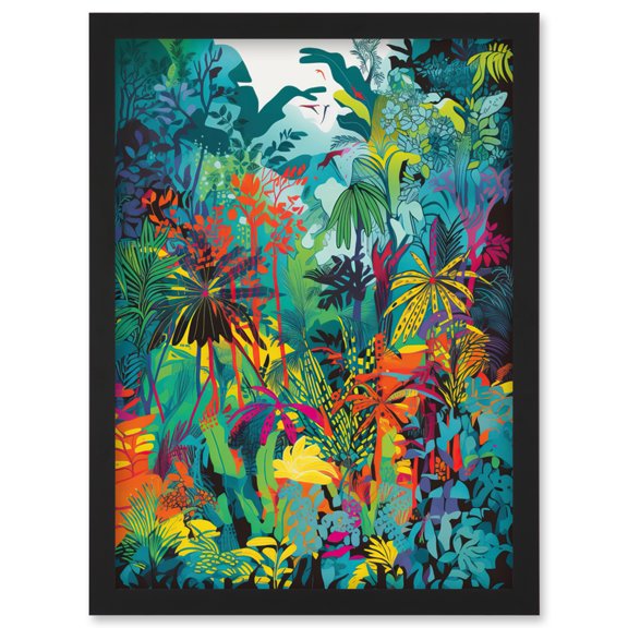 Rainforest Landscape Vibrant Multicoloured Nature Artwork Framed Wall Art Print A4