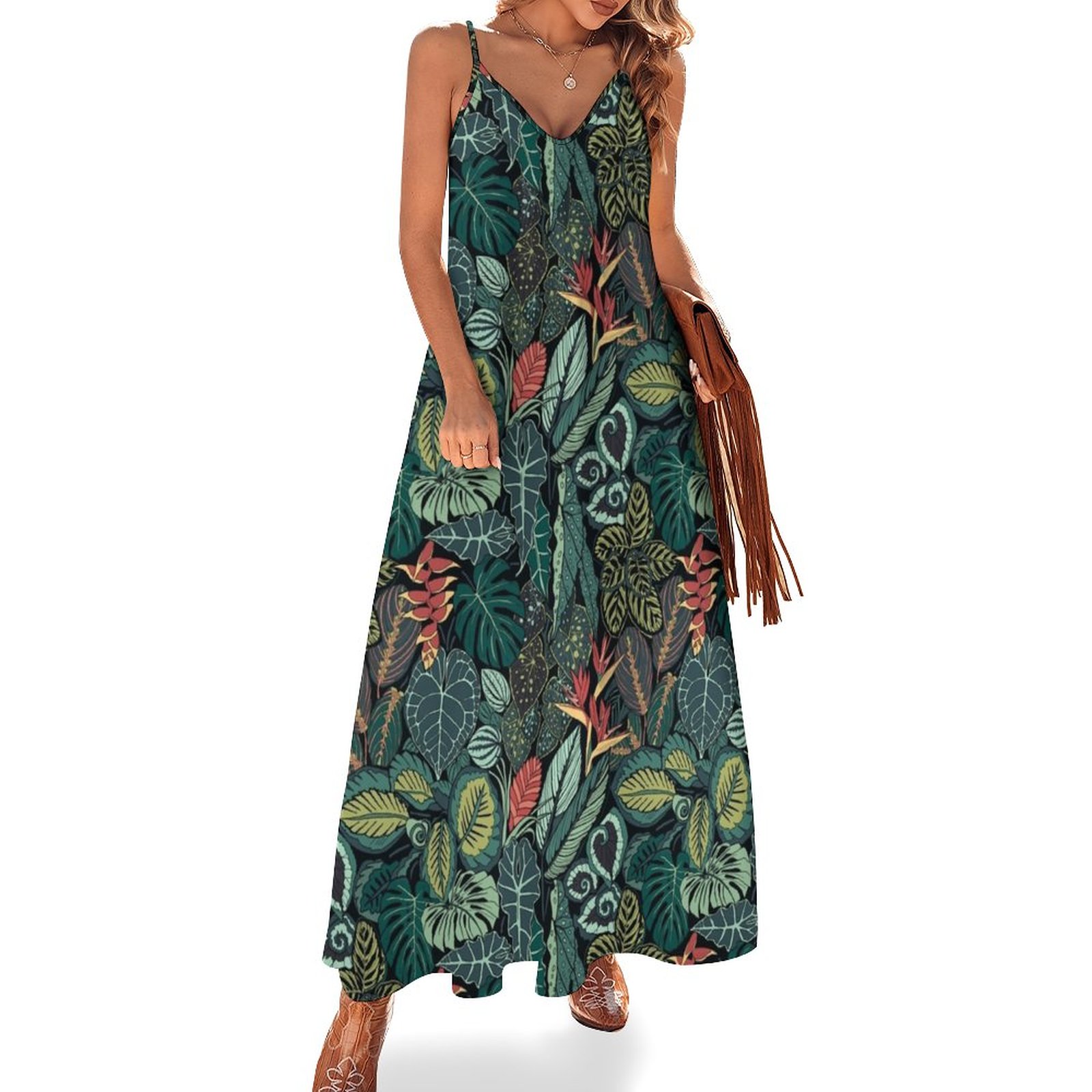 Rainforest Leaves Sleeveless Dress elegant guest wedding dress prom ...