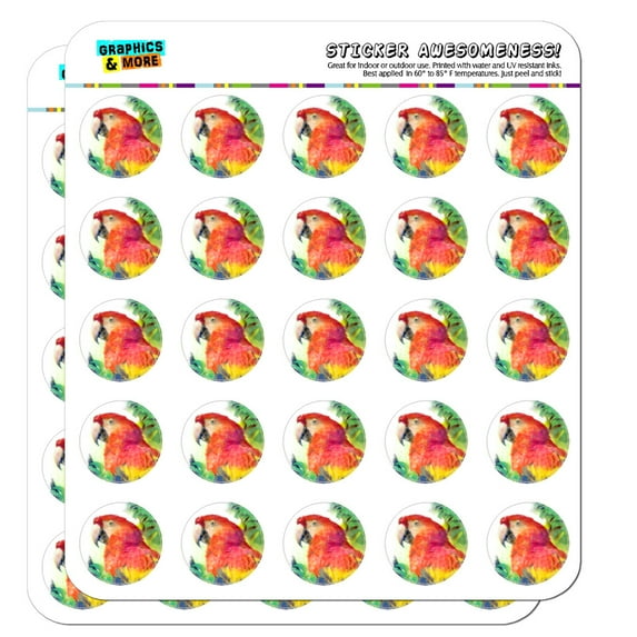Rainforest Macaw Parrot Tropical Watercolor 1" Planner Calendar Scrapbooking Crafting Clear Stickers