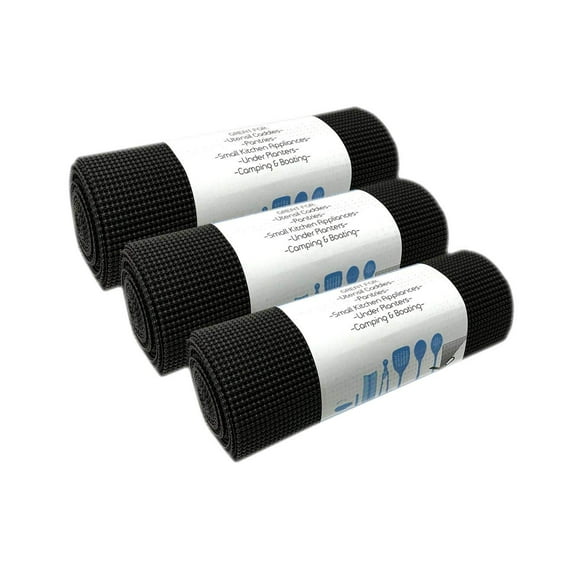 Rainforest Non-Adhesive Non-Slip Shelf and Drawer Liner, 12-Inch x 20-Feet, (3 Packs of Black)