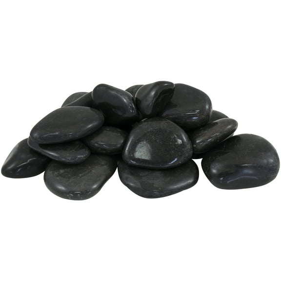 Rainforest, Outdoor Decorative Stone, Super Polished Pebbles, Black, 1", 20lbs.