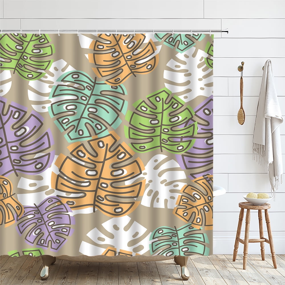 Rainforest Plants Fabric Shower Curtain Tropical Green Banana Leaves