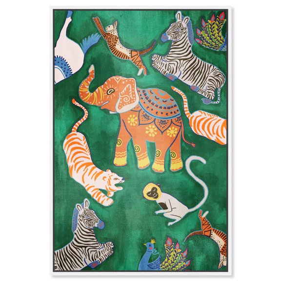 Rainforest Playtime Canvas Maximalist Art Print by Art Remedy, White Frame, 20" x 30"