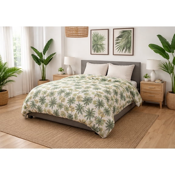 Rainforest-Recycled Plastic/Sustainable Cotton Queen Size Duvet Cover Set Including 2 Shams. Made in Green by Oeko-Tex.