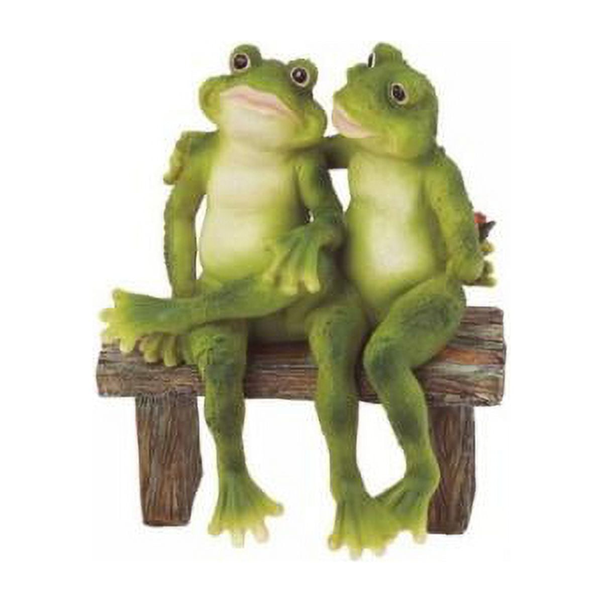 Romantic Green Frog Couple on Wooden Bench Figurine